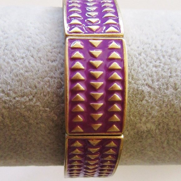 Lia Sopha Bracelet Rhythmic Purple & Gold Stretch Bangle 7" NWT Perfect M351 - Picture 2 of 6